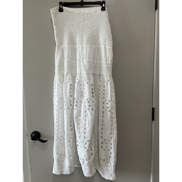 Michael kors Eyelet Tiered Bandeau Maxi Dress White Cotton cottage core Large - Picture 2 of 12